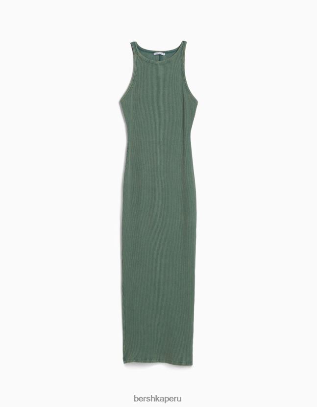 verde Bershka mujer vestido midi de canalé sin mangas 806J6B6