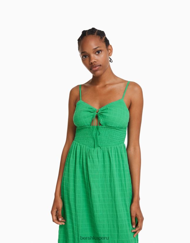 verde Bershka mujer vestido midi de tiras con abertura y volantes 806J6B139