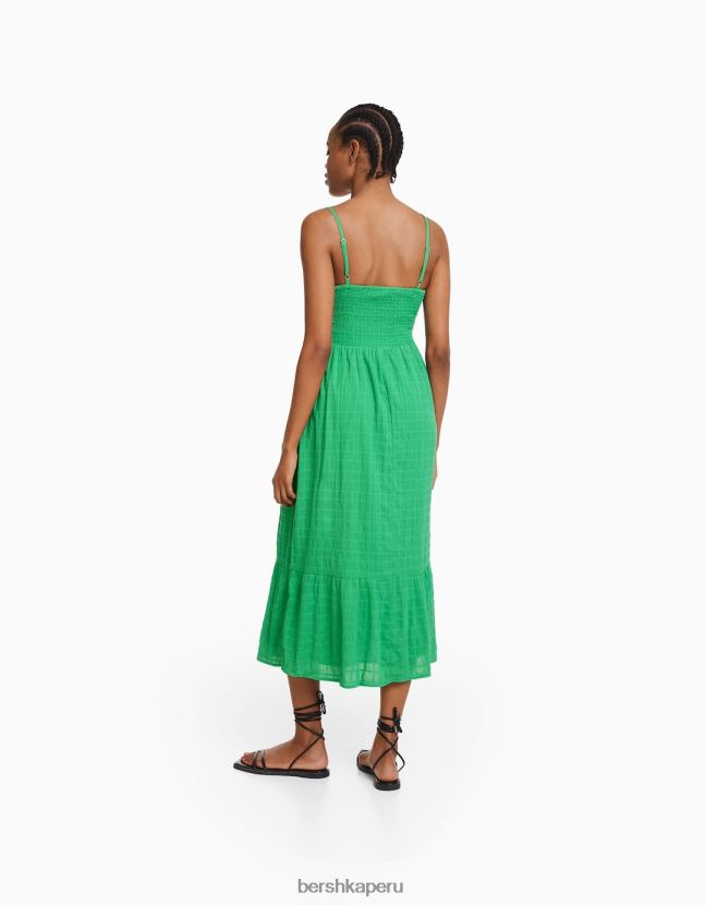 verde Bershka mujer vestido midi de tiras con abertura y volantes 806J6B139