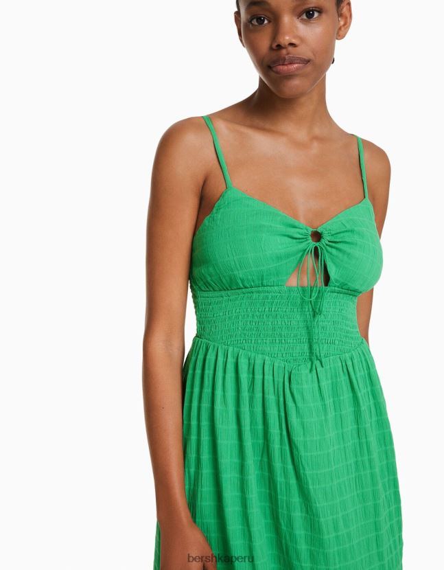 verde Bershka mujer vestido midi de tiras con abertura y volantes 806J6B139