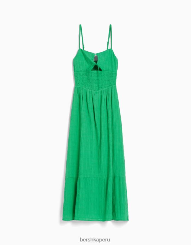 verde Bershka mujer vestido midi de tiras con abertura y volantes 806J6B139