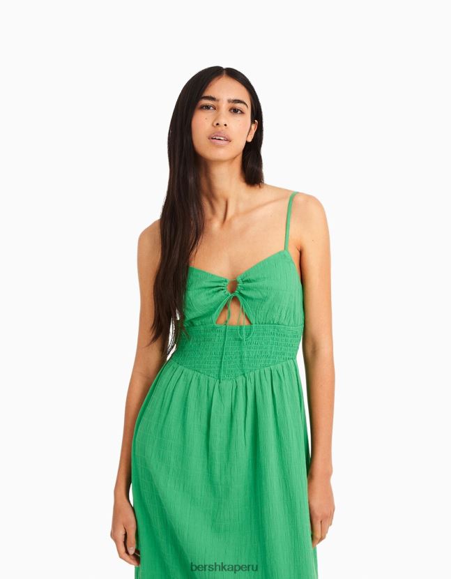 verde Bershka mujer vestido midi de tiras con abertura y volantes 806J6B64
