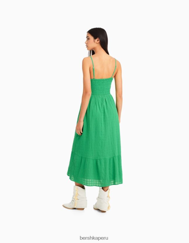 verde Bershka mujer vestido midi de tiras con abertura y volantes 806J6B64