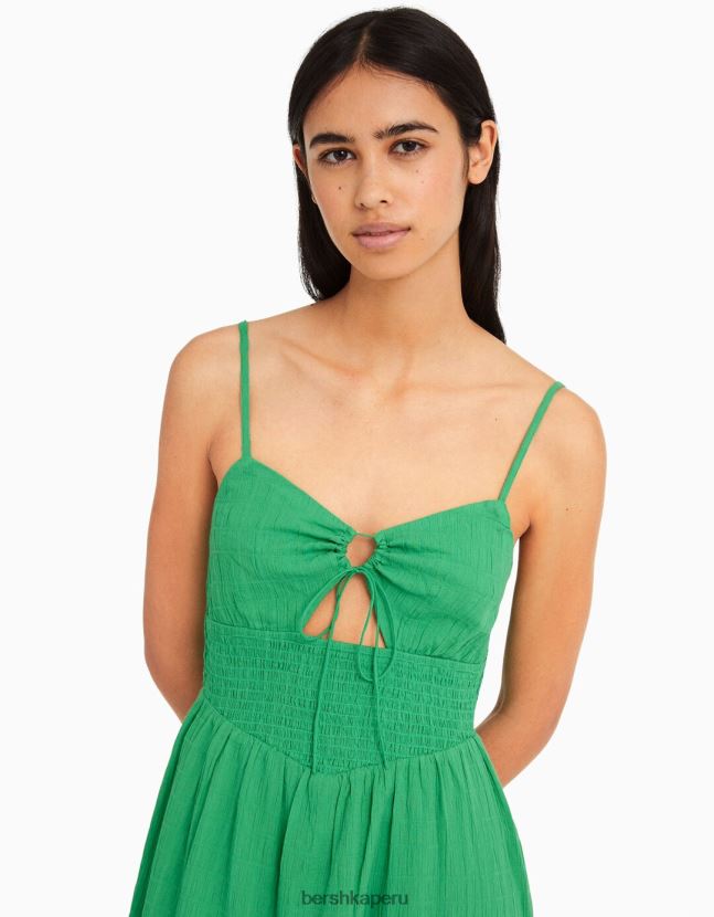 verde Bershka mujer vestido midi de tiras con abertura y volantes 806J6B64