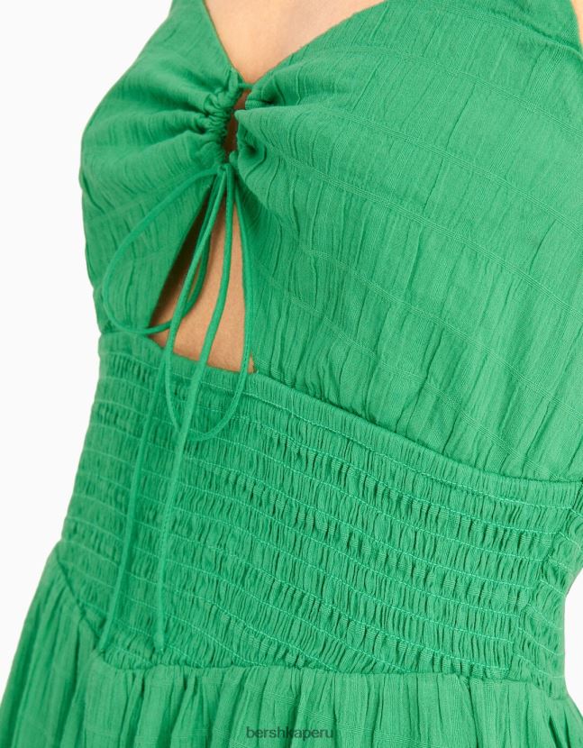 verde Bershka mujer vestido midi de tiras con abertura y volantes 806J6B64