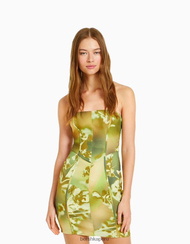 verde Bershka mujer vestido mini bandeau con estampado de bengalina 806J6B122