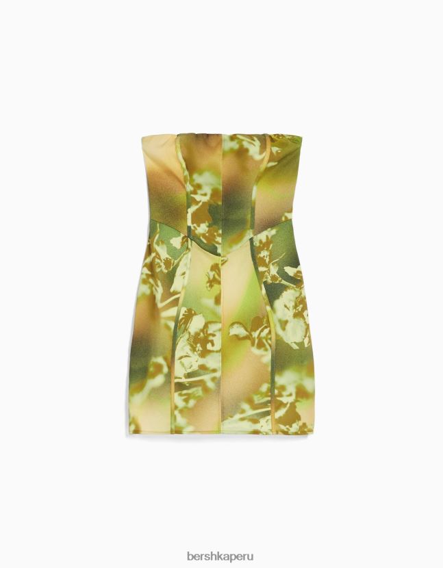 verde Bershka mujer vestido mini bandeau con estampado de bengalina 806J6B122