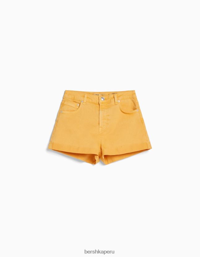 amarillo Bershka mujer shorts de sarga confort con dobladillos vueltos 806J6B1697