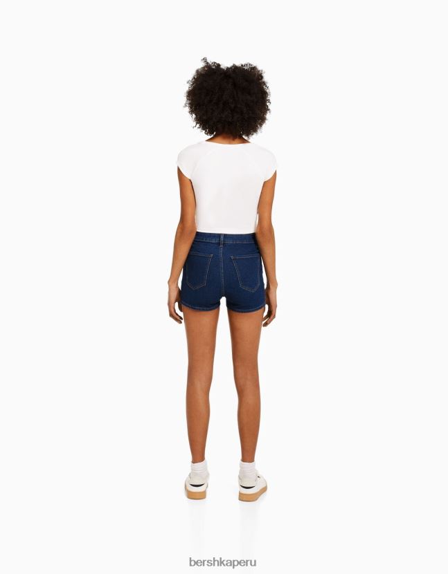 azul Bershka mujer shorts de mezclilla elásticos de tiro alto 806J6B1733