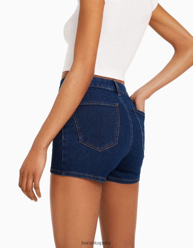 azul Bershka mujer shorts de mezclilla elásticos de tiro alto 806J6B1733