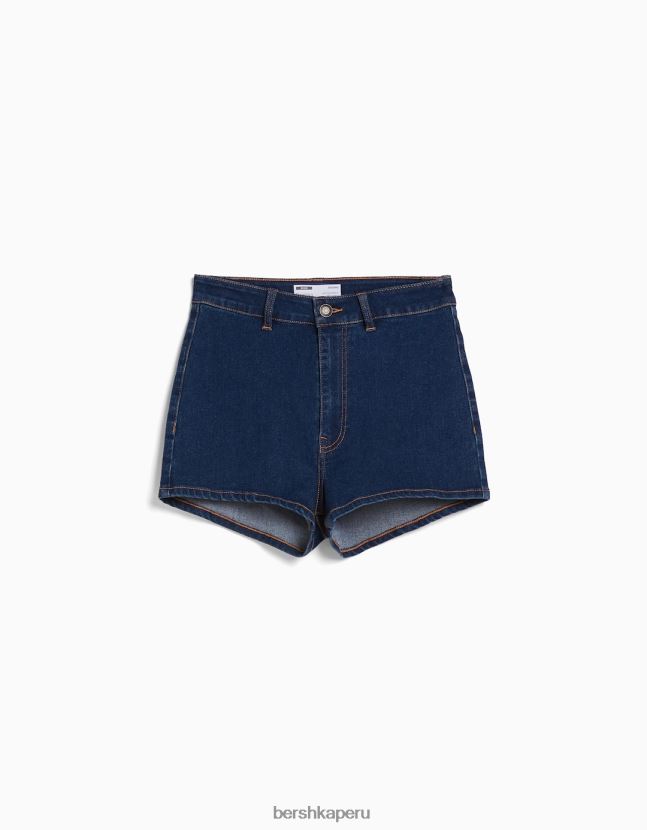 azul Bershka mujer shorts de mezclilla elásticos de tiro alto 806J6B1733