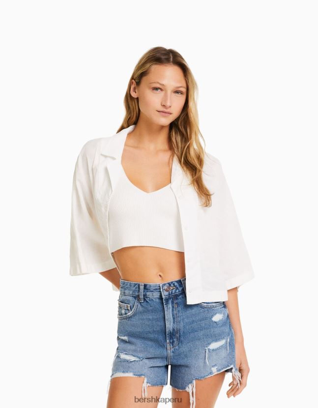 azul Bershka mujer shorts de mezclilla rotos con bolsillos 806J6B1711