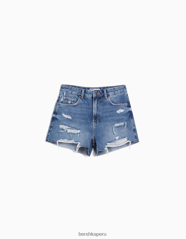 azul Bershka mujer shorts de mezclilla rotos con bolsillos 806J6B1711