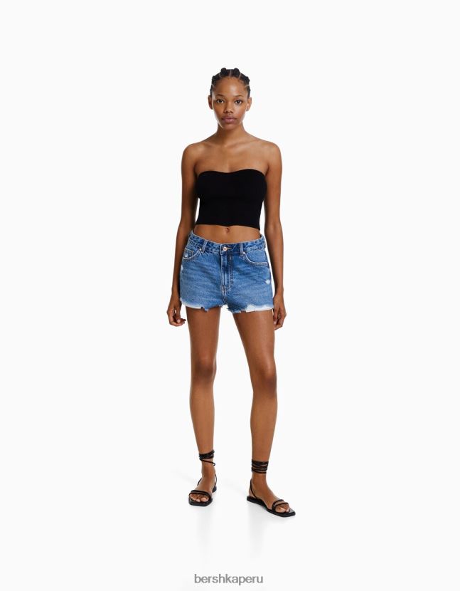 azul Bershka mujer shorts de mezclilla rotos vintage 806J6B1717