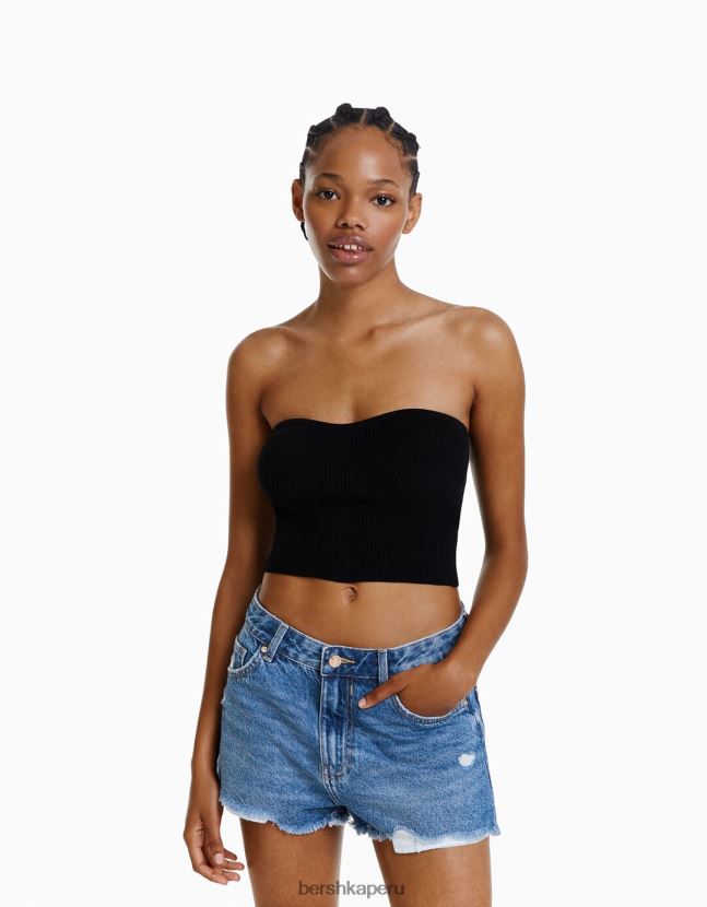 azul Bershka mujer shorts de mezclilla rotos vintage 806J6B1717