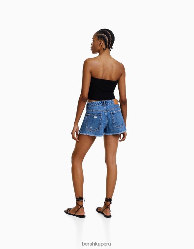 azul Bershka mujer shorts de mezclilla rotos vintage 806J6B1717