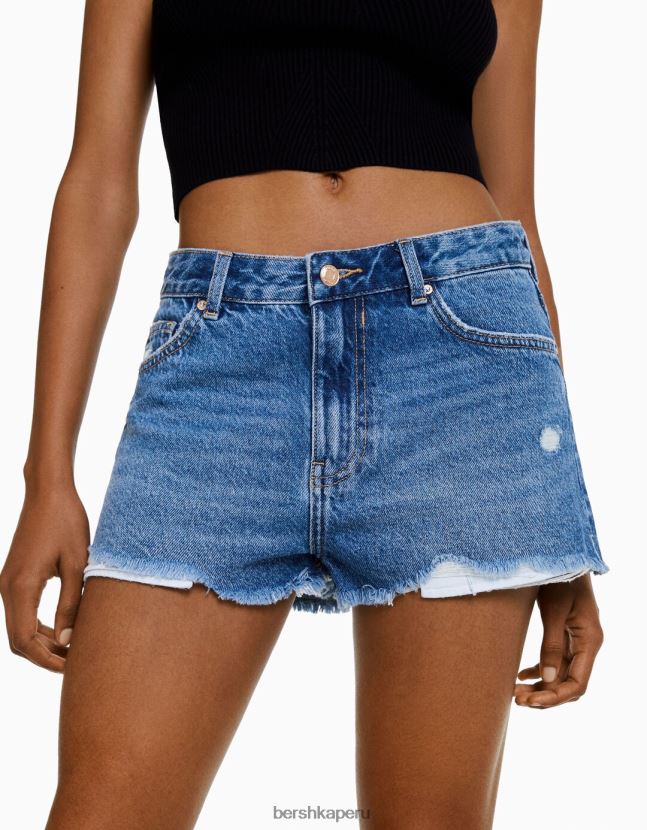 azul Bershka mujer shorts de mezclilla rotos vintage 806J6B1717