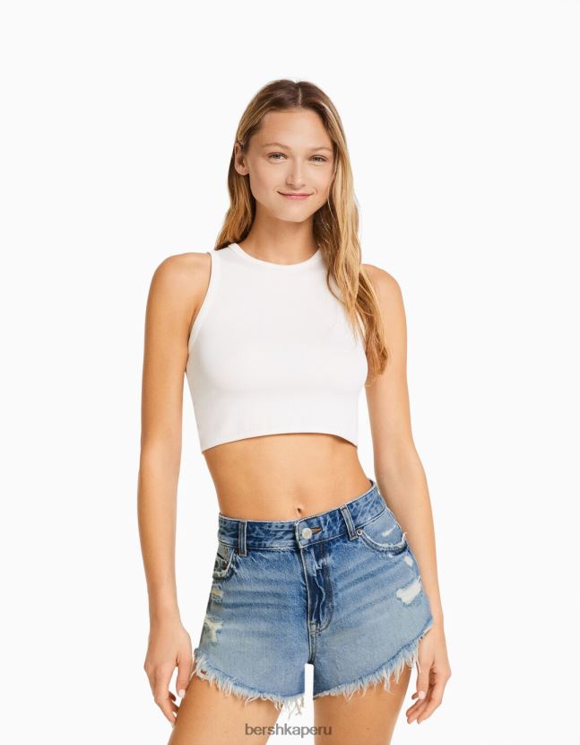 azul Bershka mujer shorts de mezclilla vintage con rasgaduras 806J6B1706