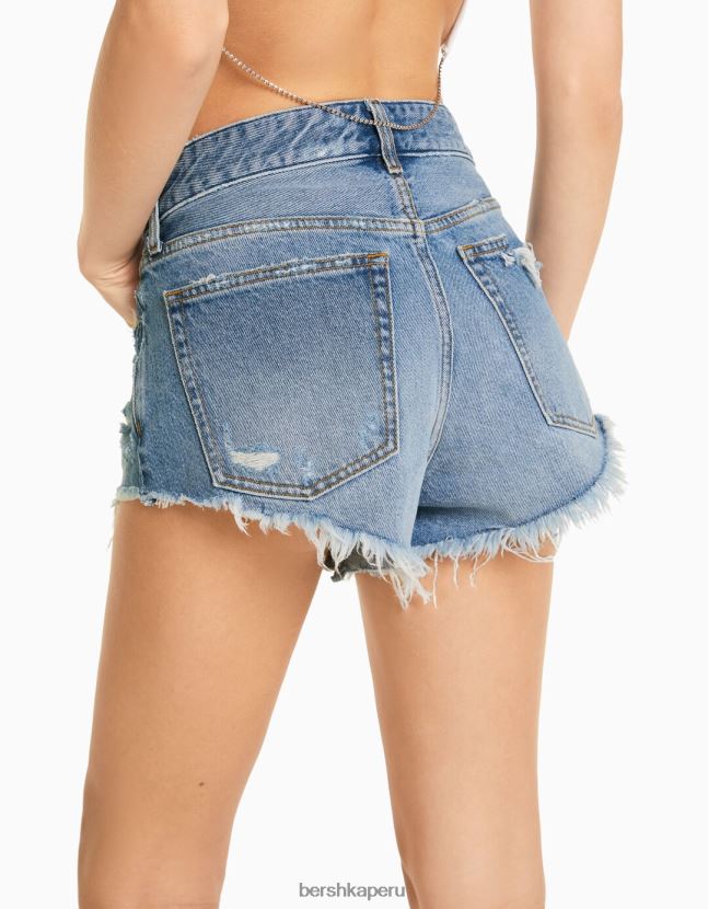azul Bershka mujer shorts de mezclilla vintage con rasgaduras 806J6B1706
