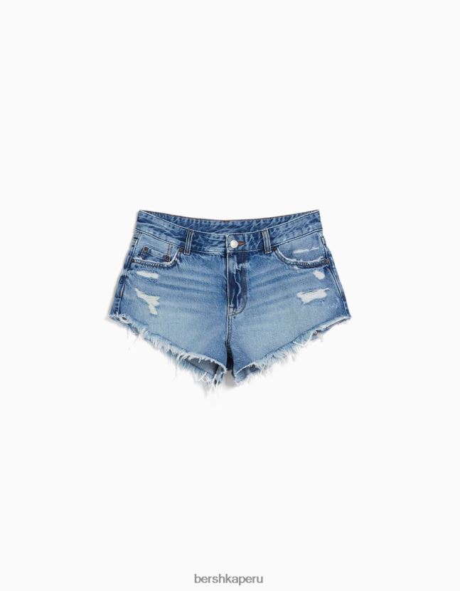 azul Bershka mujer shorts de mezclilla vintage con rasgaduras 806J6B1706