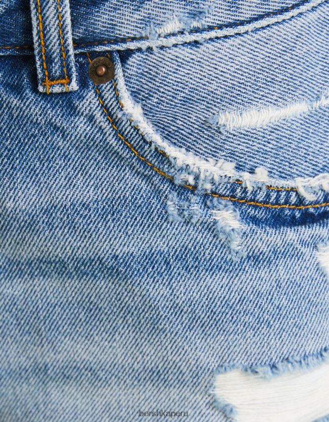 azul Bershka mujer shorts de mezclilla vintage con rasgaduras 806J6B1706
