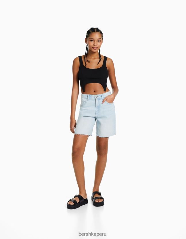 azul claro Bershka mujer bermudas de mezclilla vintage 806J6B1692