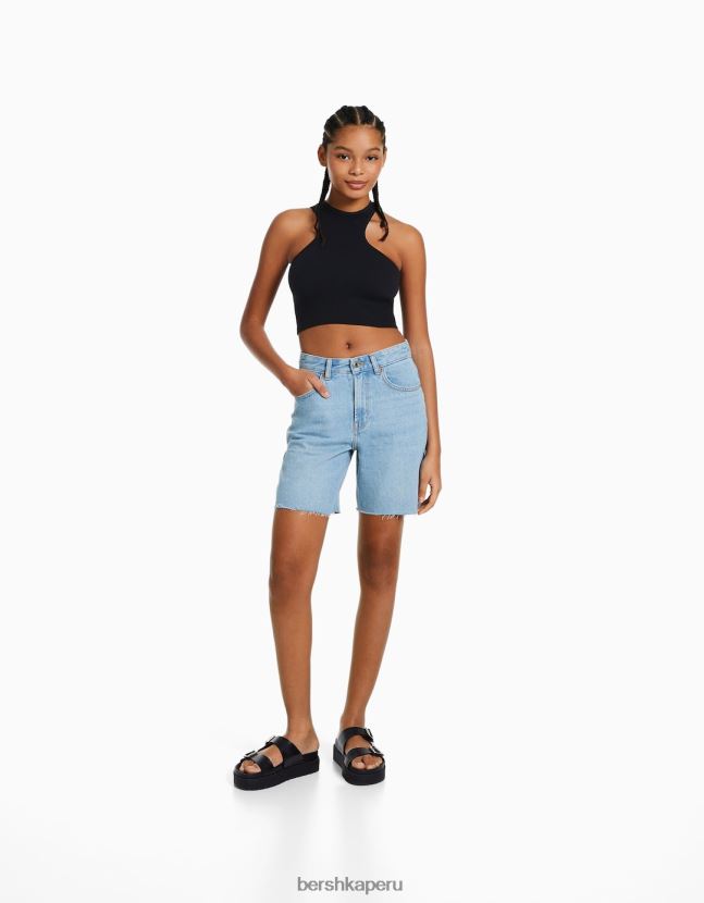 azul claro Bershka mujer bermudas de mezclilla vintage 806J6B1705