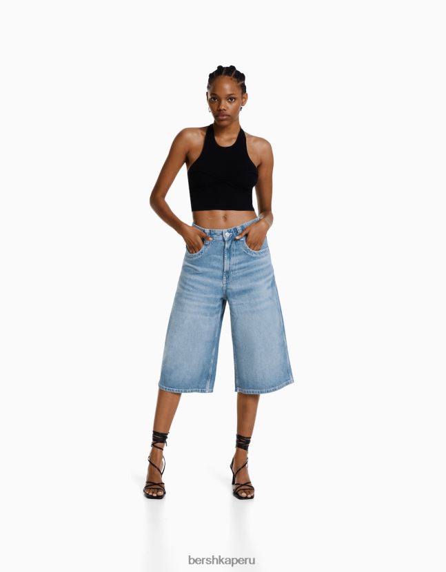 azul claro Bershka mujer bermudas vaqueras muy holgadas de los 90 806J6B1976