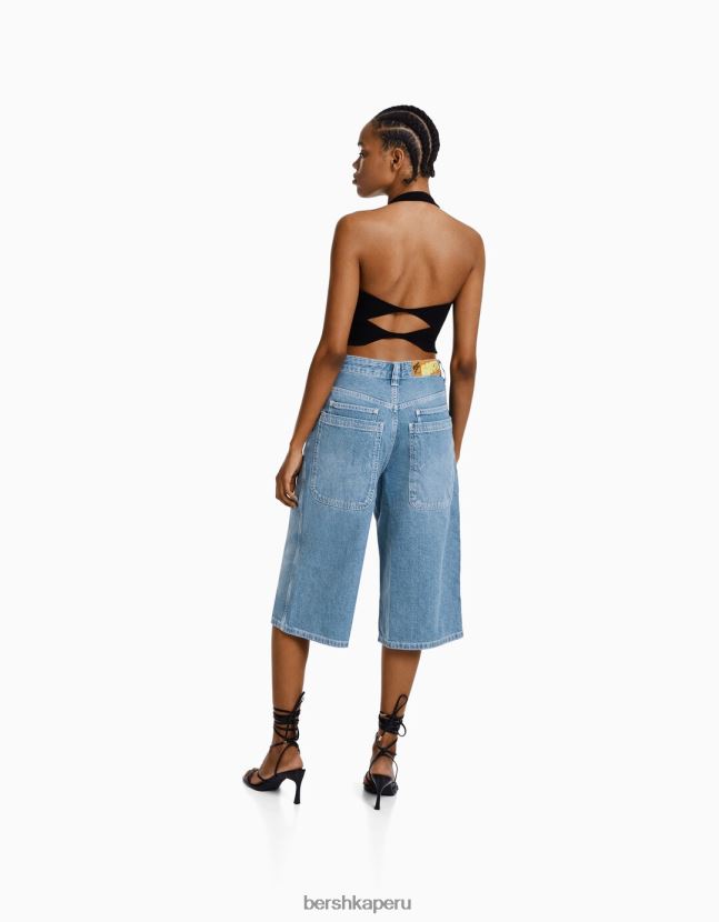azul claro Bershka mujer bermudas vaqueras muy holgadas de los 90 806J6B1976