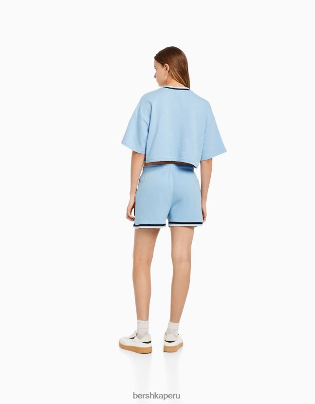 azul claro Bershka mujer shorts de felpa estampados con ribetes 806J6B1734