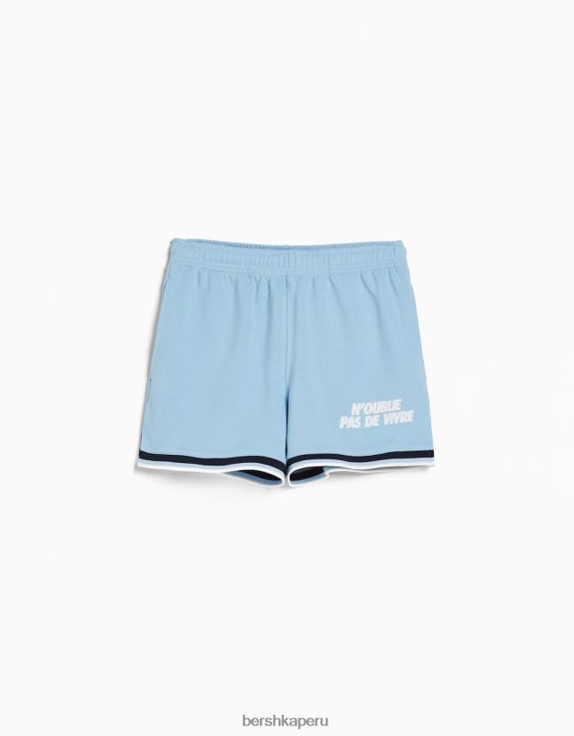 azul claro Bershka mujer shorts de felpa estampados con ribetes 806J6B1734