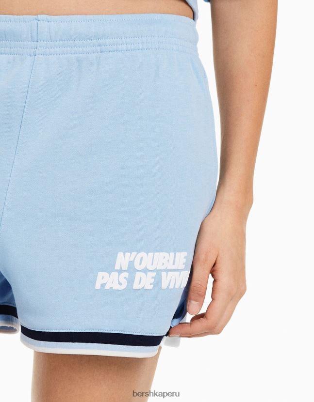 azul claro Bershka mujer shorts de felpa estampados con ribetes 806J6B1734