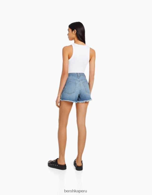 azul claro Bershka mujer shorts de mezclilla brillantes y rasgados 806J6B1714