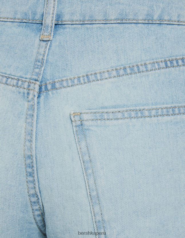 azul claro Bershka mujer shorts de mezclilla con flecos de pedrería 806J6B1924