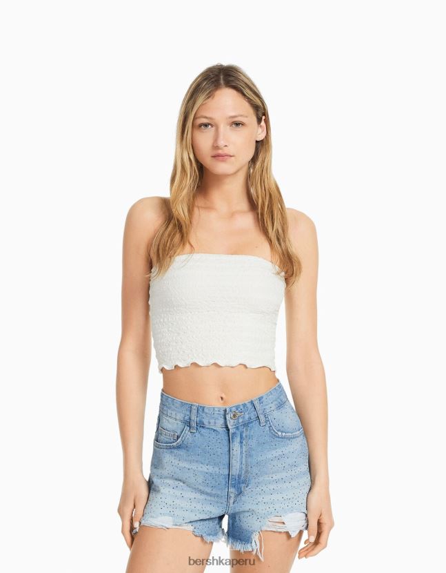 azul claro Bershka mujer shorts de mezclilla con pedrería 806J6B1716