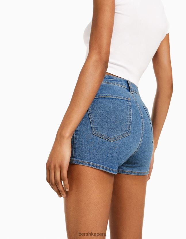 azul claro Bershka mujer shorts de mezclilla elásticos de tiro alto 806J6B1732