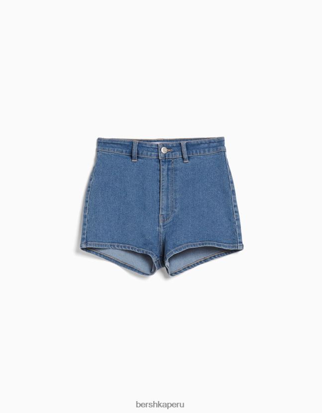 azul claro Bershka mujer shorts de mezclilla elásticos de tiro alto 806J6B1732