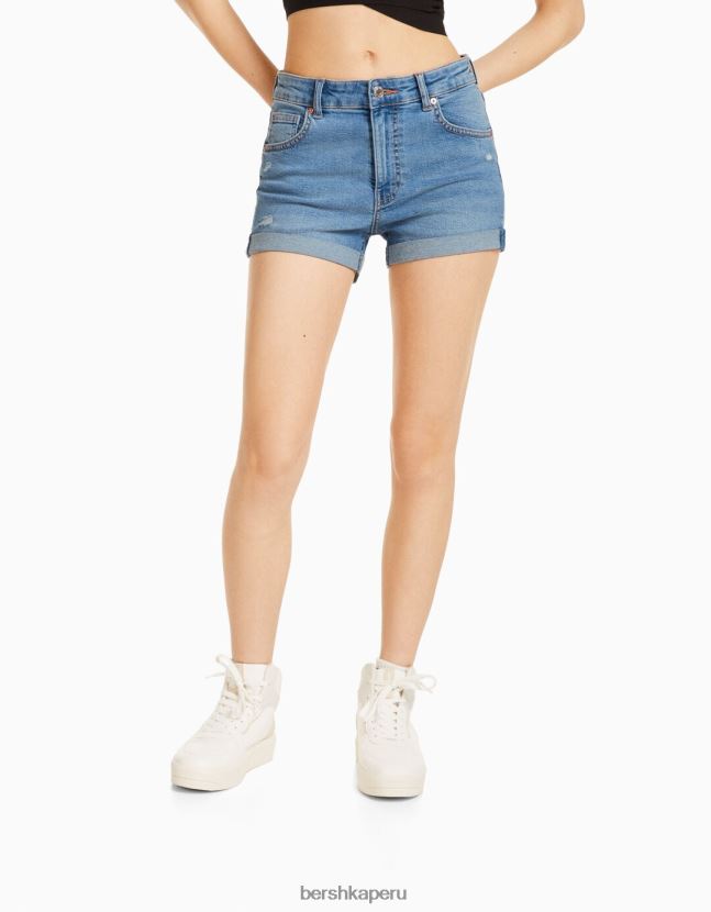 azul claro Bershka mujer shorts de mezclilla enrollados 806J6B1724