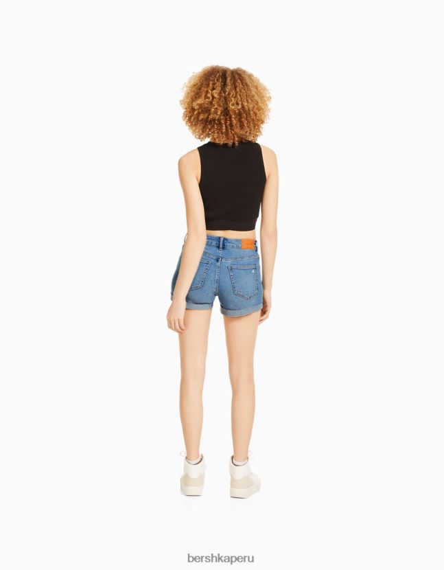 azul claro Bershka mujer shorts de mezclilla enrollados 806J6B1724