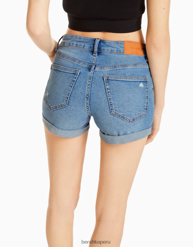 azul claro Bershka mujer shorts de mezclilla enrollados 806J6B1724