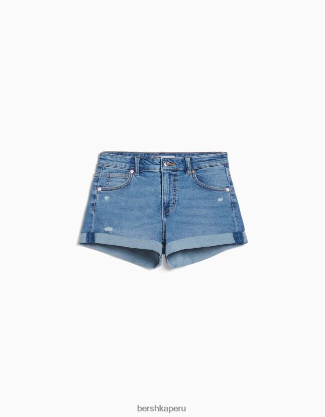 azul claro Bershka mujer shorts de mezclilla enrollados 806J6B1724