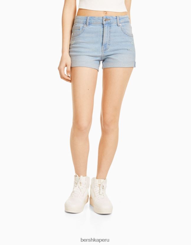 azul claro Bershka mujer shorts de mezclilla enrollados 806J6B1726