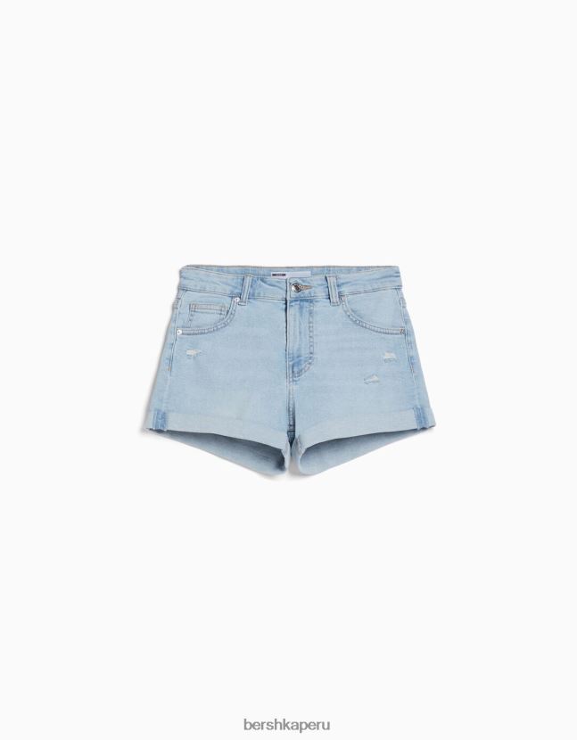azul claro Bershka mujer shorts de mezclilla enrollados 806J6B1726