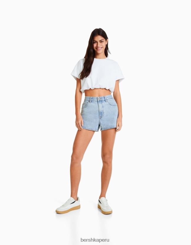 azul claro Bershka mujer shorts de mezclilla mom fit 806J6B1679