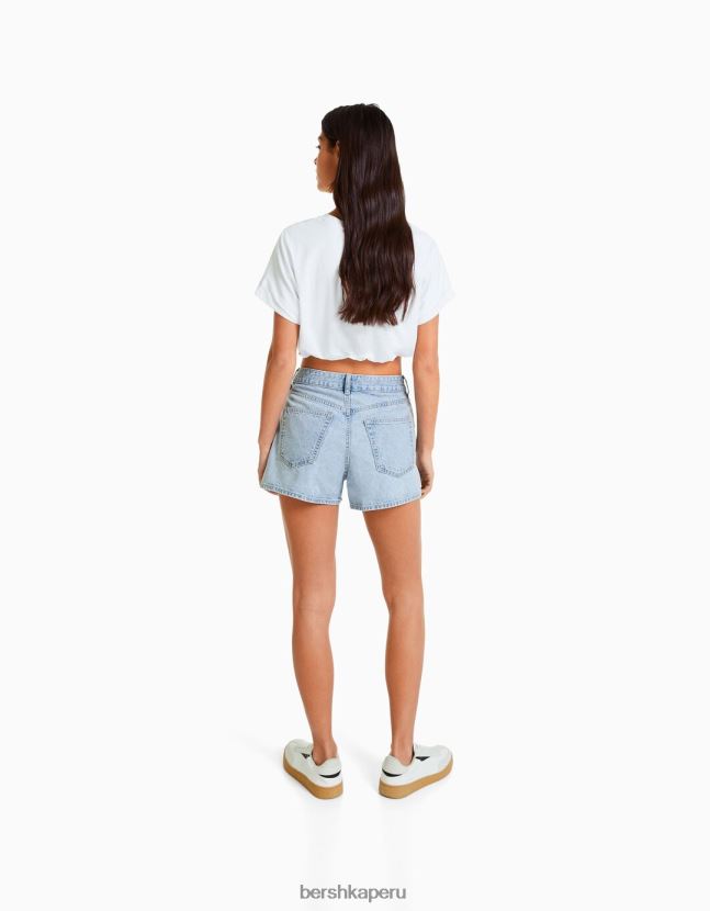 azul claro Bershka mujer shorts de mezclilla mom fit 806J6B1679
