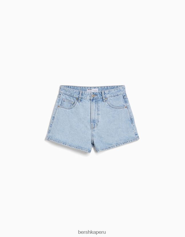 azul claro Bershka mujer shorts de mezclilla mom fit 806J6B1679