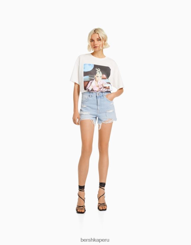 azul claro Bershka mujer shorts de mezclilla rotos con bolsillos 806J6B1712