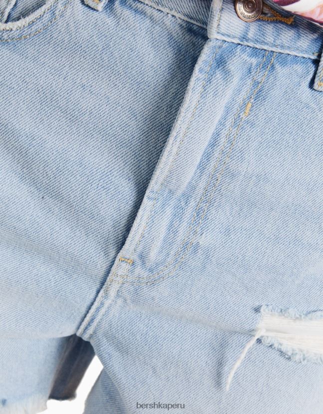 azul claro Bershka mujer shorts de mezclilla rotos con bolsillos 806J6B1712