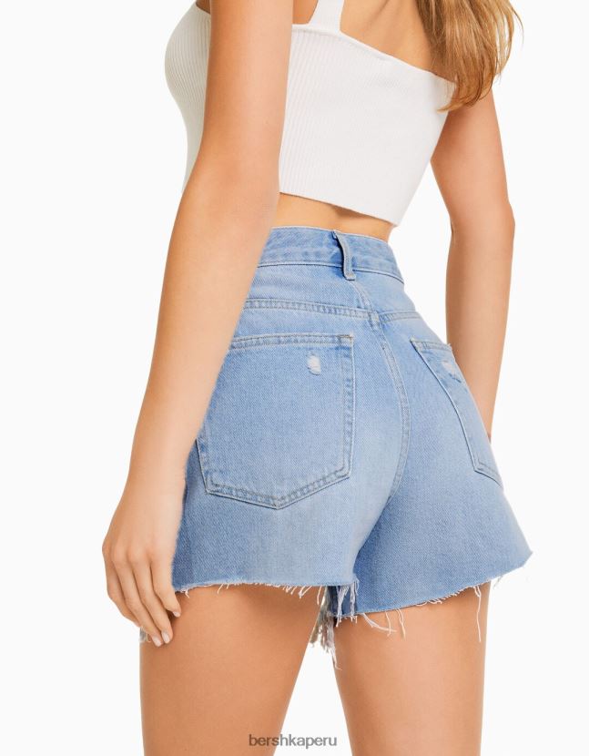 azul claro Bershka mujer shorts de mezclilla rotos con bolsillos 806J6B1713