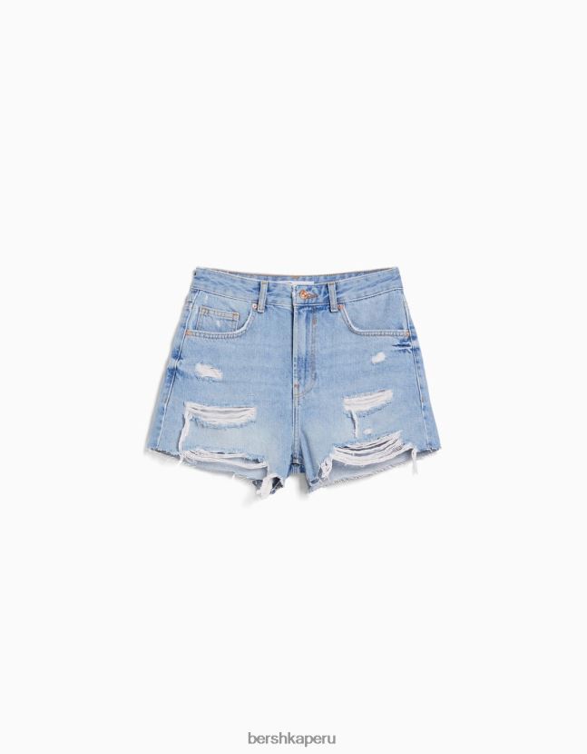 azul claro Bershka mujer shorts de mezclilla rotos con bolsillos 806J6B1713